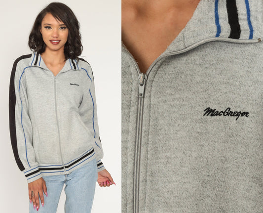 80s McGregor Track Jacket Grey Striped Zip Up Sweatshirt Medium Large