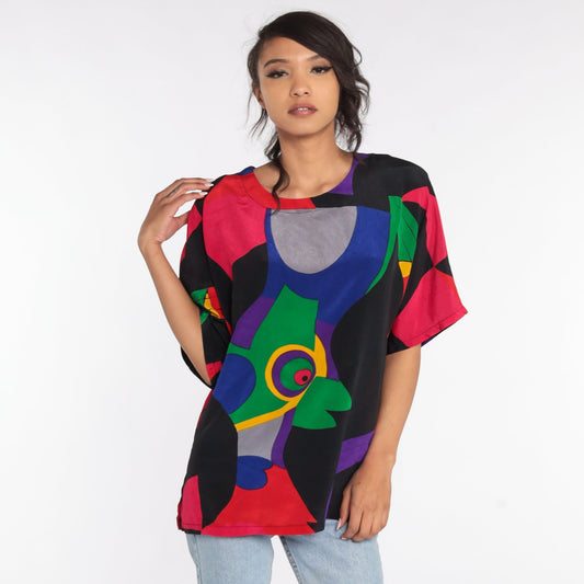 90s Abstract Bird Graphic T-Shirt Tropical Tee Small Medium