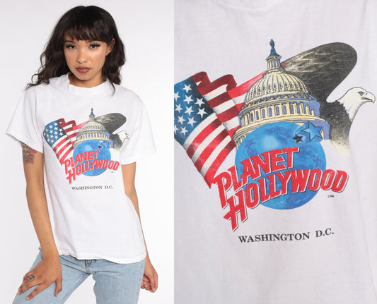 90s Planet Hollywood Washington DC Graphic Tee White Cotton Small