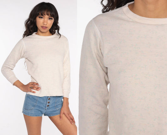 80s Duofold Floral Waffle Knit Thermal Shirt Long Sleeve White Large