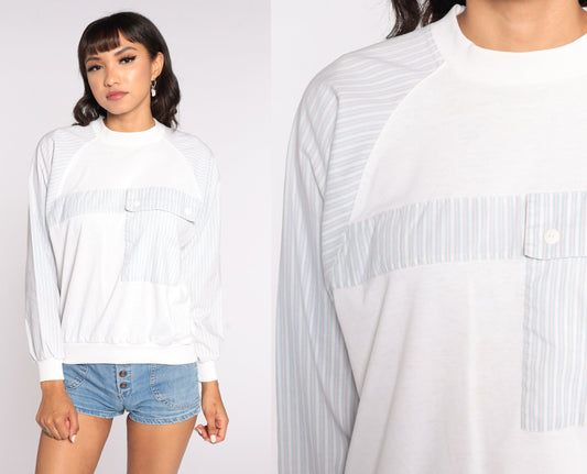 80s Jantzen White Striped Raglan Long Sleeve Shirt Medium