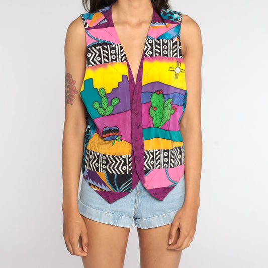 90s Southwestern Cactus Desert Print Vest Small Medium