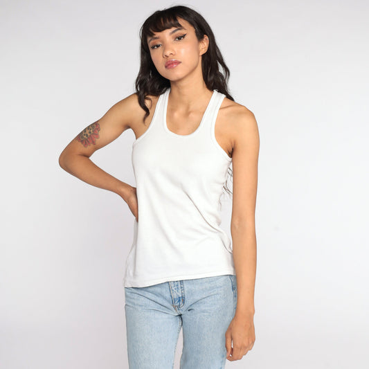90s Plain White Cotton Tank Top Unisex Medium