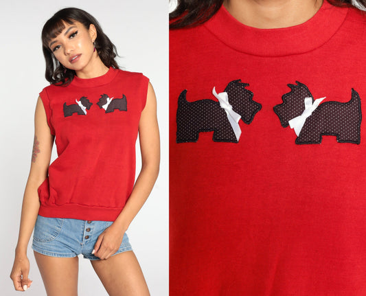 80s Scottie Dog Tank Top Graphic Sweatshirt Sleeveless Small