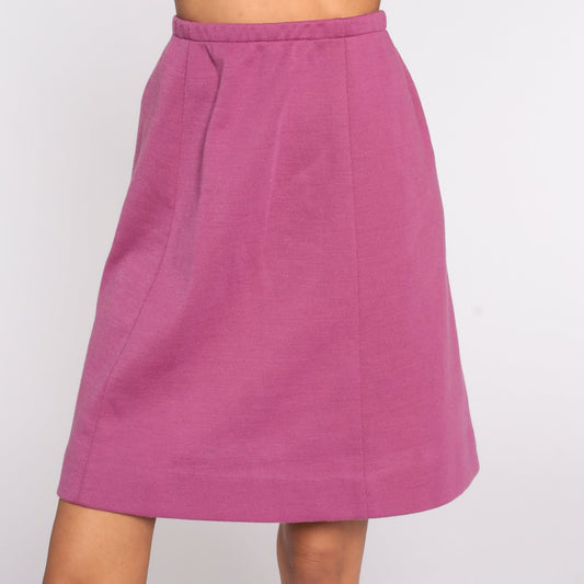 70s Purple Wool Blend Knee-Length Skirt High Waisted A-Line Small