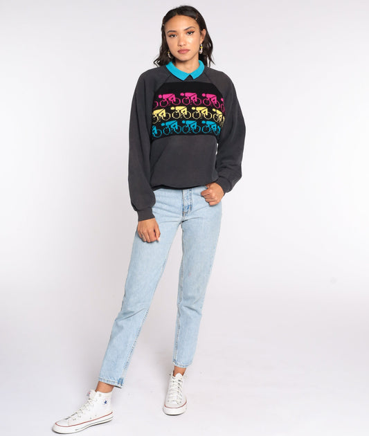 90s Hanes Cycling Graphic Sweatshirt Collared Pullover Large L