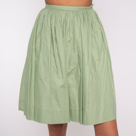 1960s Green Cotton Circle Skirt High Waist Mini XXS