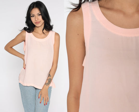 80s Baby Pink Tank Top Sleeveless Blouse Medium