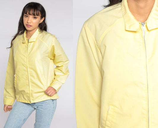 80s Yellow Windbreaker Jacket Zip Up Lightweight Cotton Poly Medium