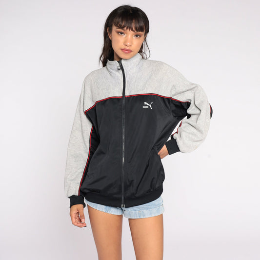 80s Puma Track Jacket Zip Up Sweatshirt Grey Black Striped Extra Large XL