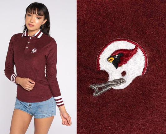 80s Arizona Cardinals Terry Cloth Polo Shirt Burgundy NFL Football XXS