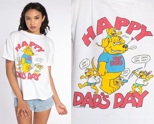 90s Happy Dad's Day Graphic T-Shirt Dog Father Single Stitch Medium