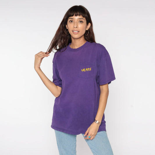 90s HEARS Arizona Sign Language Graphic T-Shirt Purple Cotton Pocket Tee Extra Large XL