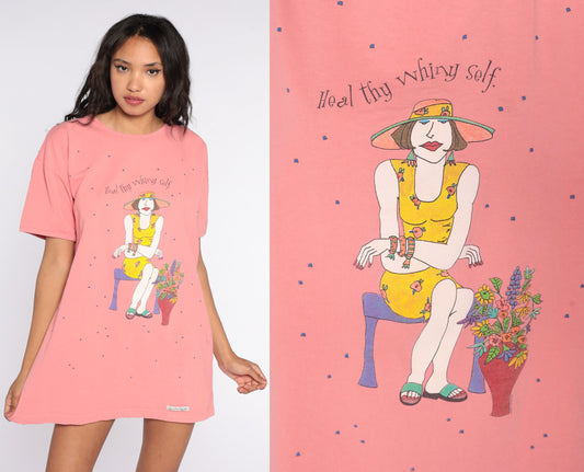 00s Heal Thy Whiny Self Graphic T Shirt Dress Cotton Knee Mini Small