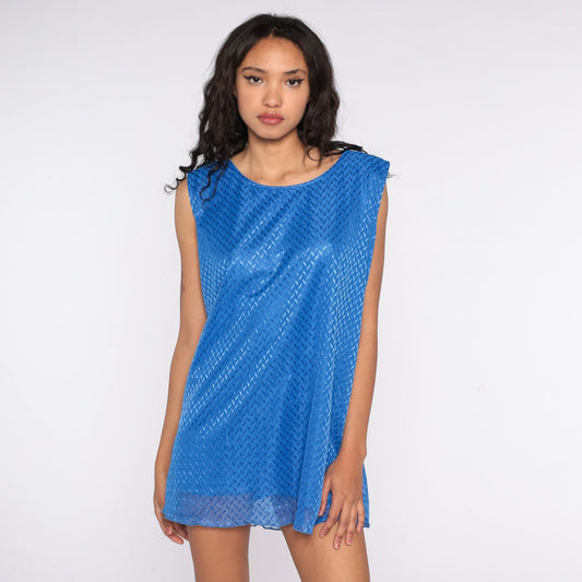 80s Royal Blue Embossed Tank Top Sleeveless Shirt Plus Size 14W