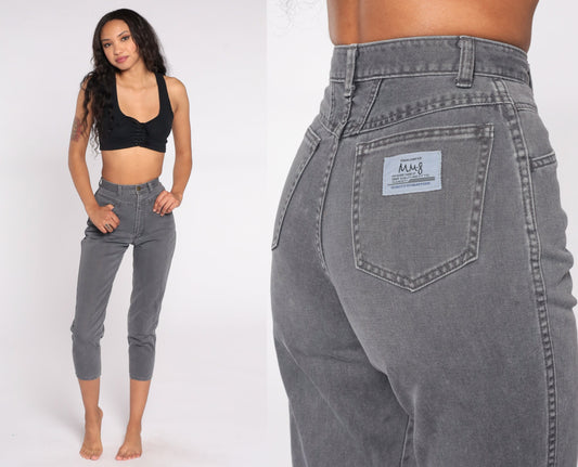 90s High Waist Skinny Ankle Jeans Charcoal Grey Cotton XXS