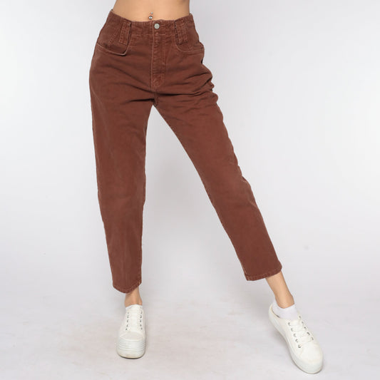 80s Brown High-Waist Tapered Jeans Denim Pants Medium 29
