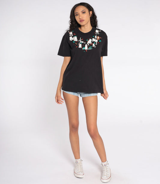 90s Cat T Shirt Tails of the West Kitten Graphic Tee Black Large L