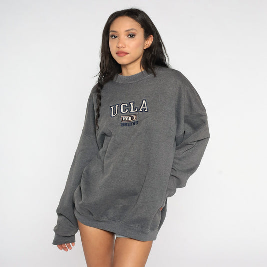 90s UCLA Bruins Football Graphic Sweatshirt Dark Grey Crewneck XXL