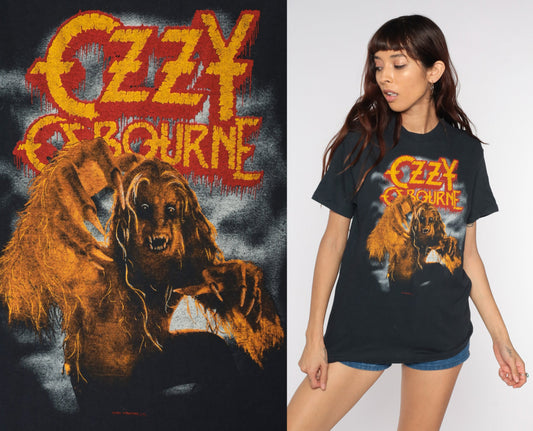 1983 Ozzy Osbourne Bark At The Moon Tour T-Shirt Black Cotton Medium