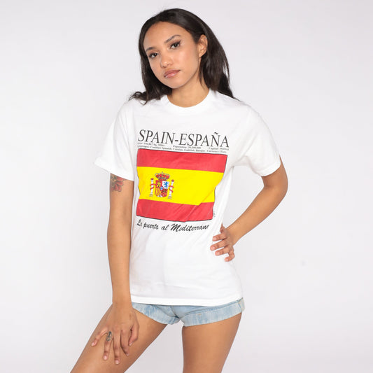 90s Spain España Spanish Flag Graphic T-Shirt Cotton Single Stitch Small