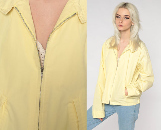 80s Yellow Windbreaker Jacket Collared Zip-Up Large L