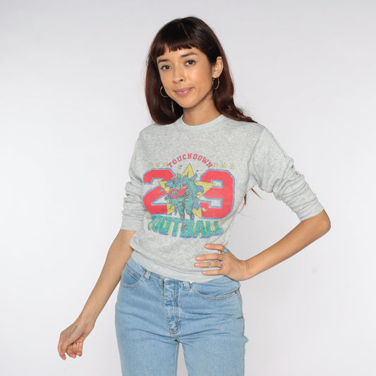 80s Football Touchdown #29 Sweatshirt Grey Graphic Pullover XXS
