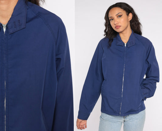 80s Pacific Trail Navy Windbreaker Jacket Zip Front Pockets Small