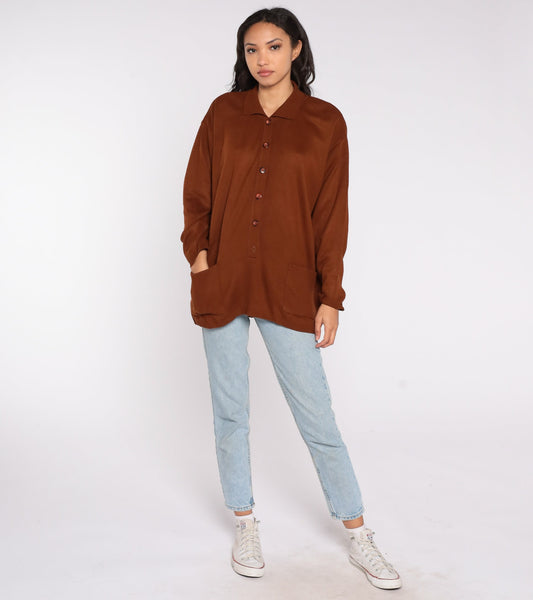90s Brown Collared Cardigan Acrylic Knit Button-Up Extra Large XXL