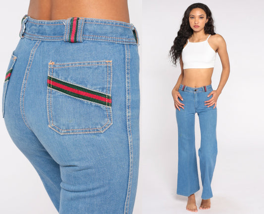 70s Lavion High Waisted Bell Bottom Jeans Blue Stripe Extra Small XS