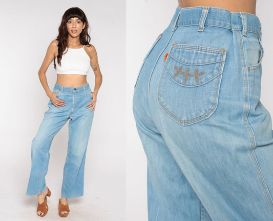 70s Levis Bell Bottom Jeans High Waist Blue Denim Flared 32