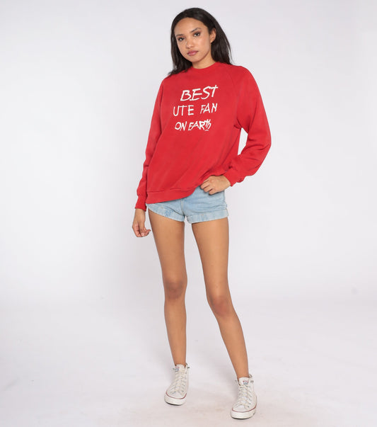 80s Utah Utes Sweatshirt Red Graphic Crewneck College Football Large L