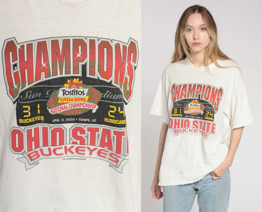 2003 Ohio State Buckeyes Fiesta Bowl Champions T Shirt Distressed Graphic Large