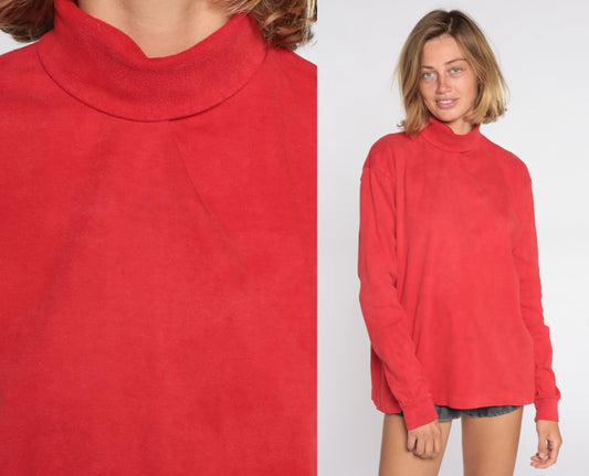 80s Red Turtleneck Cotton Long Sleeve Shirt Extra Large XL