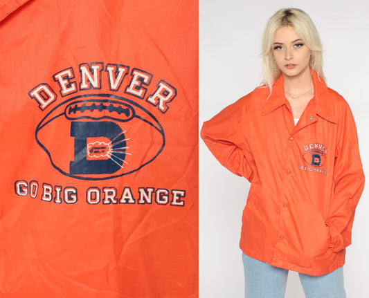 70s Denver Broncos Nylon Windbreaker Snap Jacket Orange Large