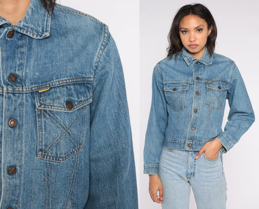 80s Big Yank Denim Jacket Blue Button-Up Trucker Coat Extra Small XS