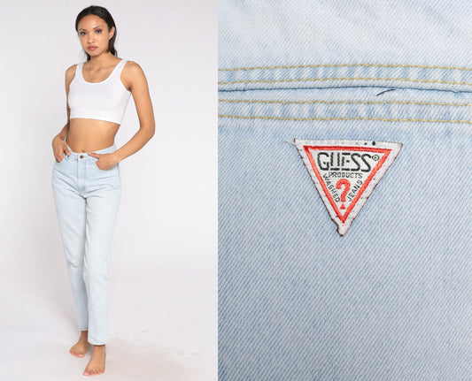 90s Guess High Waisted Tapered Jeans Light Stone Wash Denim Small S