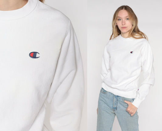 Y2K Champion White Crewneck Sweatshirt Plain Pullover Extra Small XS