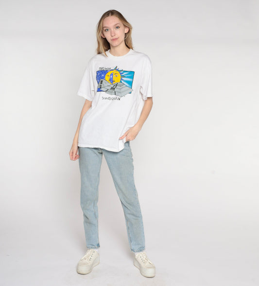 90s Teotihuacán Mexico Graphic T-Shirt Celestial Sun Moon Cosmic Tee Medium