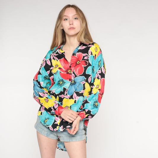 90s Diane von Furstenberg Floral Button Up Blouse Long Sleeve Small S