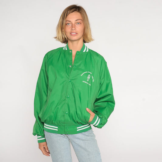 80s Steel & Wire Co Loveland Colorado Bomber Jacket Green Nylon Small