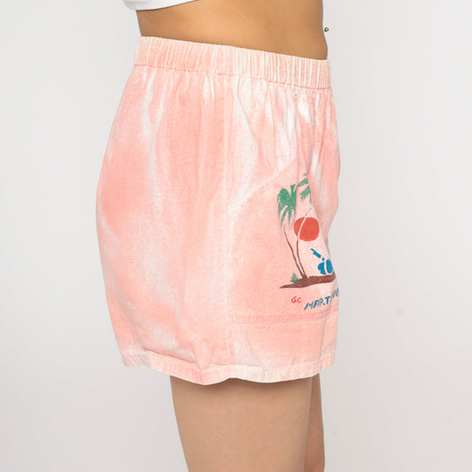 90s Martinique Palm Tree Graphic Shorts High Waist Pink Small Medium