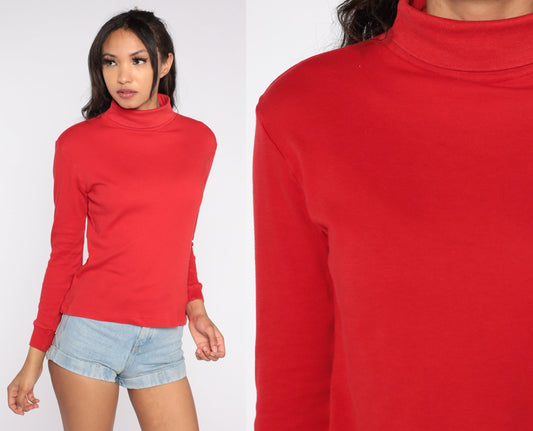 90s Red Turtleneck Long Sleeve Pullover Cotton Blend Medium