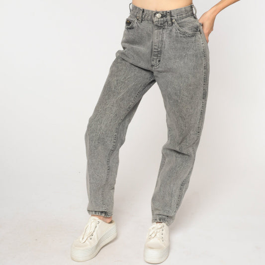 90s Lee Mom Jeans Grey Acid Wash High Waist Denim Extra Small