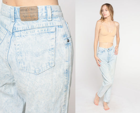 Levi's 900 Acid Wash High-Waisted Tapered Jeans 90s Denim Extra Small