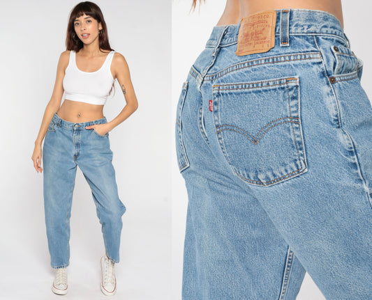 Levi's 550 High Waist Jeans 80s Blue Denim Tapered Leg Made USA 14