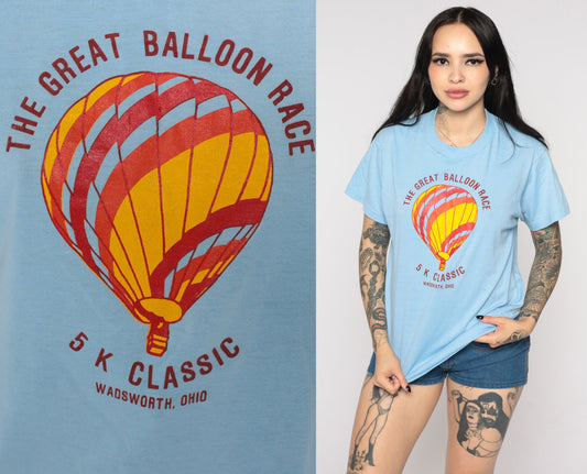 80s Hot Air Balloon Race Wadsworth Ohio Graphic Tee Baby Blue Medium