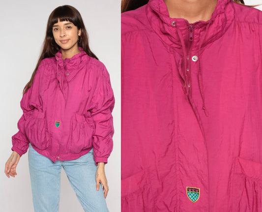 90s Gitano Hot Pink Windbreaker Jacket Zip Up Medium M