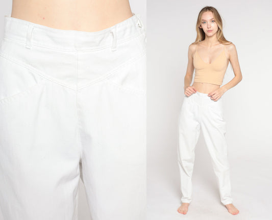 90s White High-Waisted Tapered Trousers Side Button Extra Small