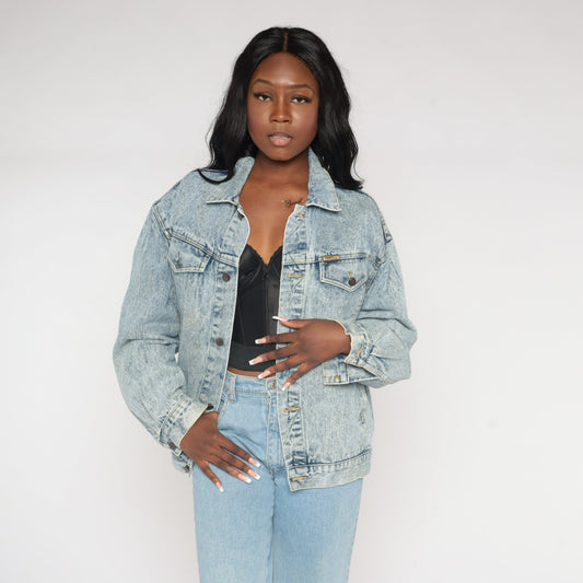 90s Acid Wash Denim Jacket Blue Button-Up Medium M